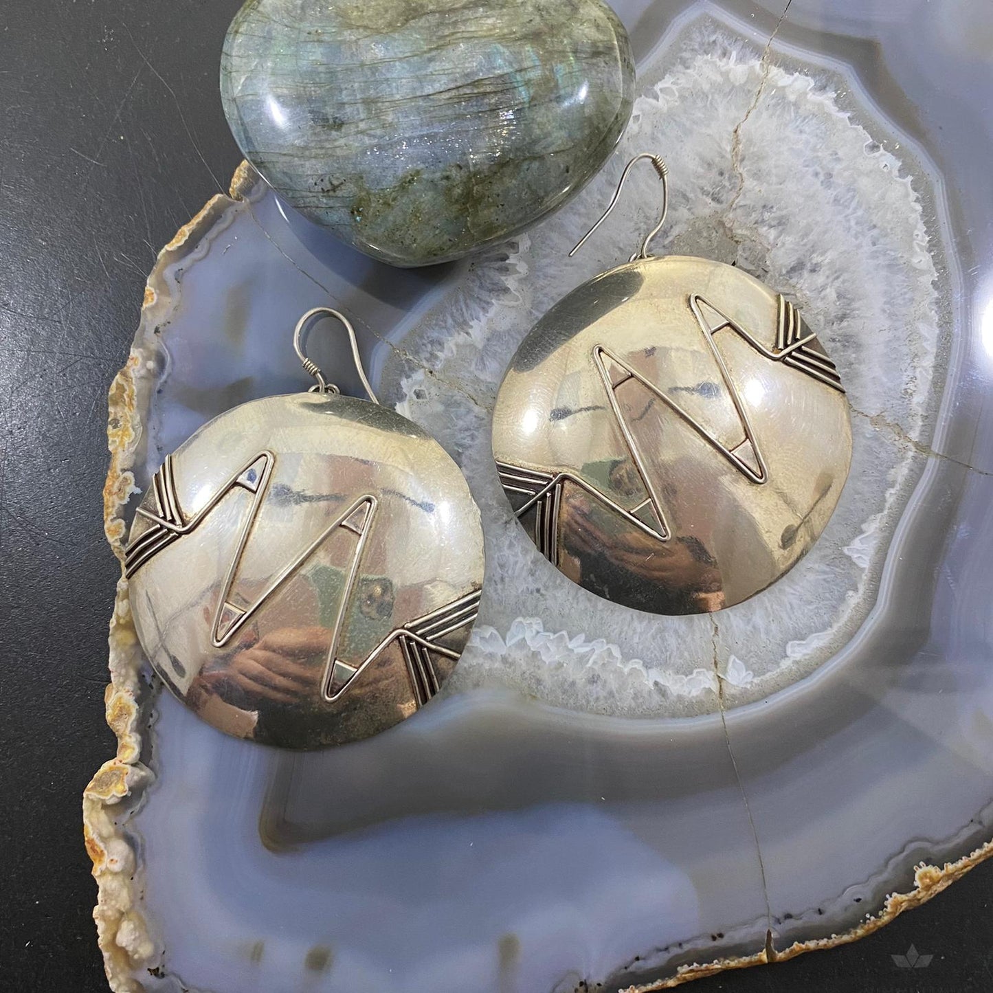 Vintage Native American Sterling Silver Rounded Arrow Overlay Dangle Earrings