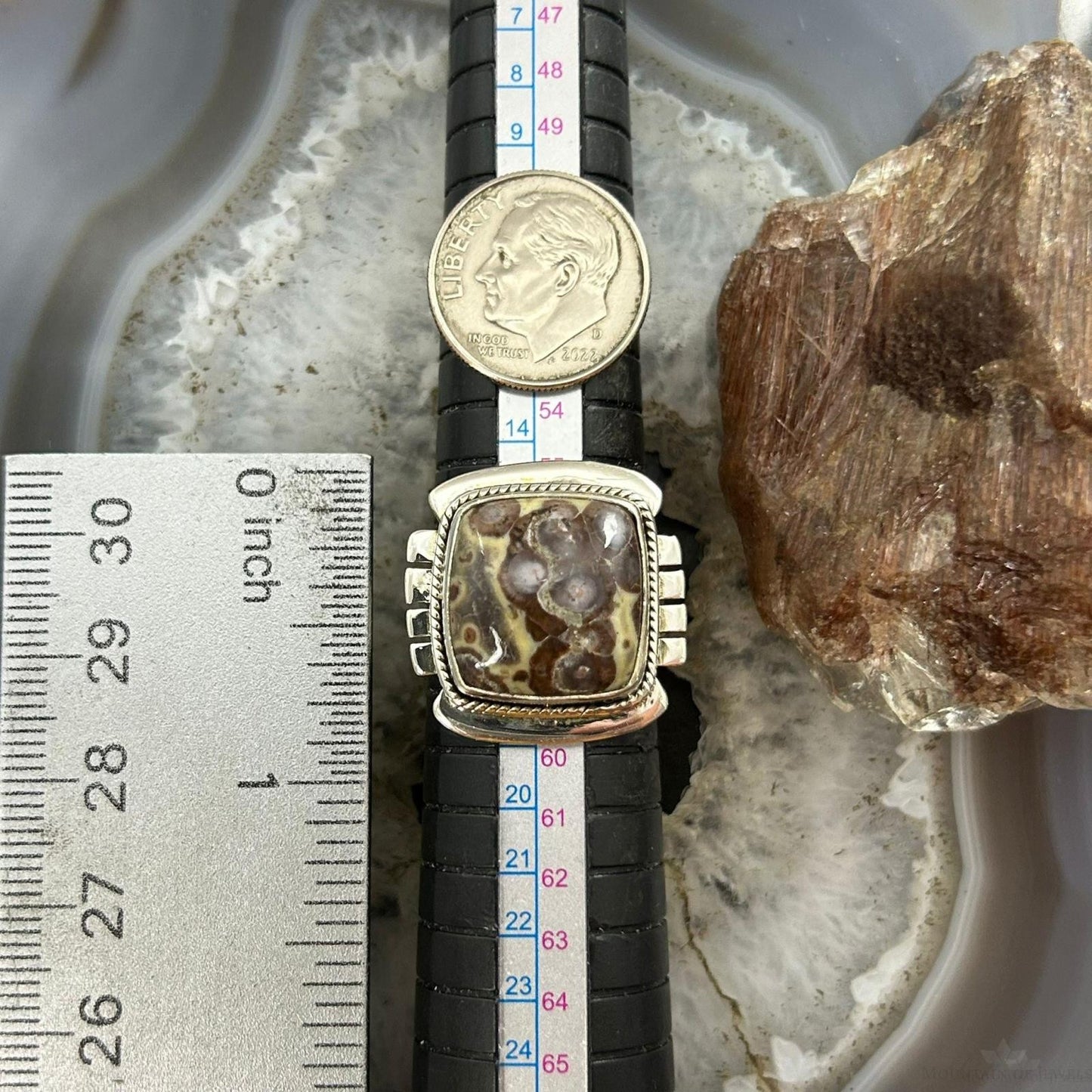 Sterling Silver Southwestern Style Square Asteroid Jasper Ring Size 8.25 For Women