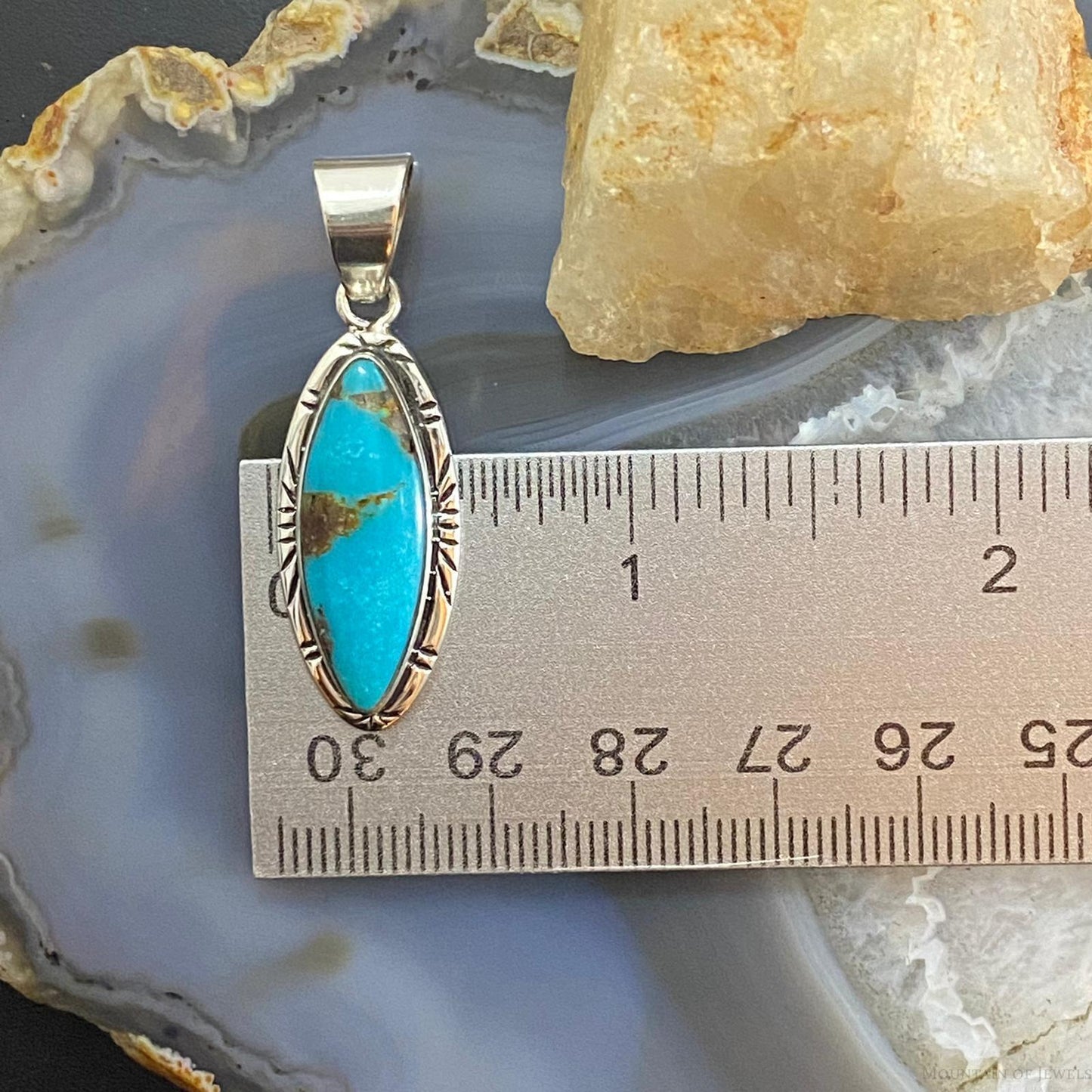 Native American Sterling Silver Turquoise Marquise Pendant For Women