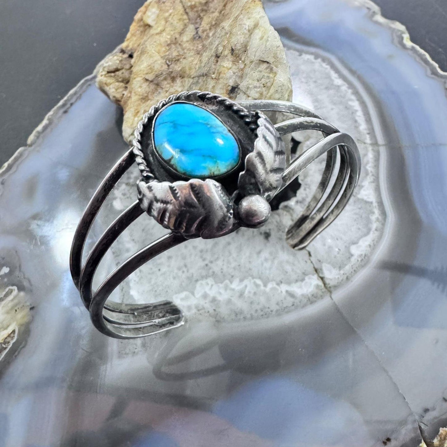 Vintage Native American Silver Turquoise Decorated Bracelet For Women