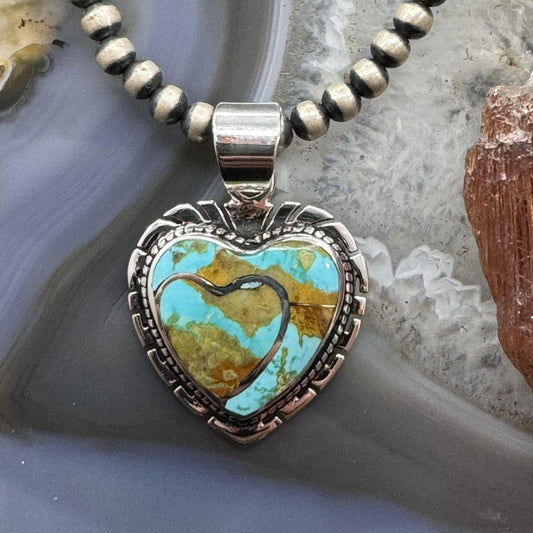 Native American Sterling Silver Turquoise #8 Double Heart Pendant For Women #1