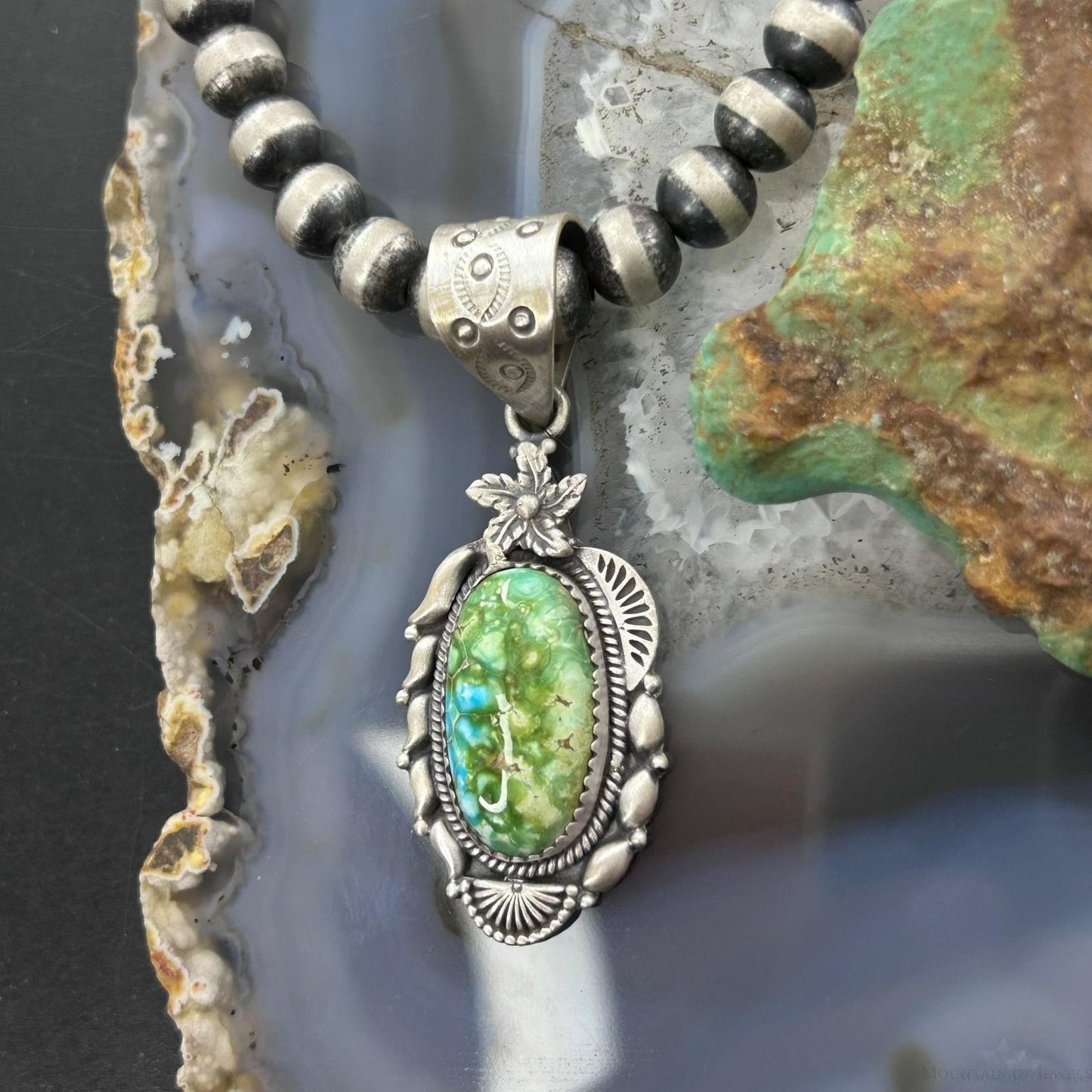 Sterling Silver Southwestern Style Sonora Gold Turquoise Decorated Pendant For Women