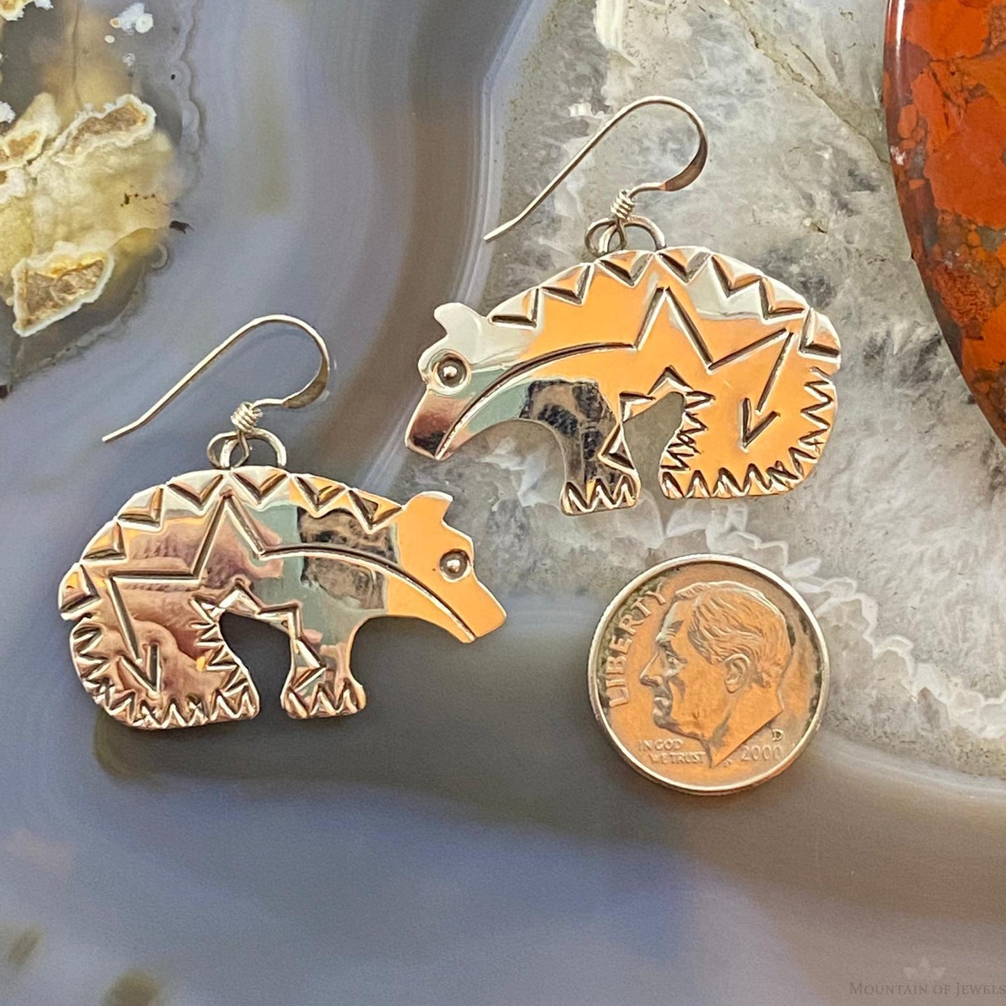 Brad Panteah Sterling Silver Stamped Fetish Bear Dangle Earrings For Women #2