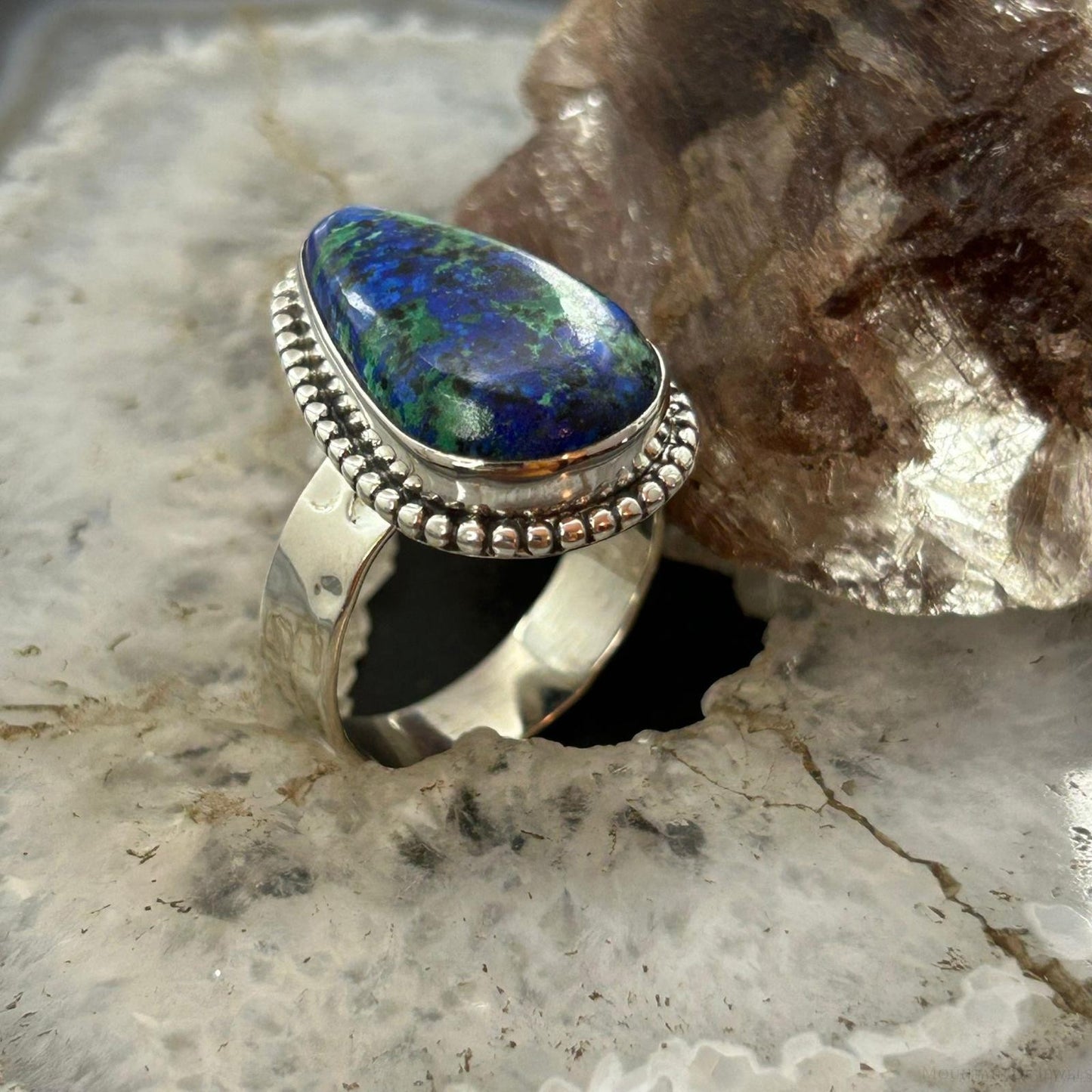 Sterling Silver Southwestern Style Teardrop Azurite Ring Size 10.5 For Women