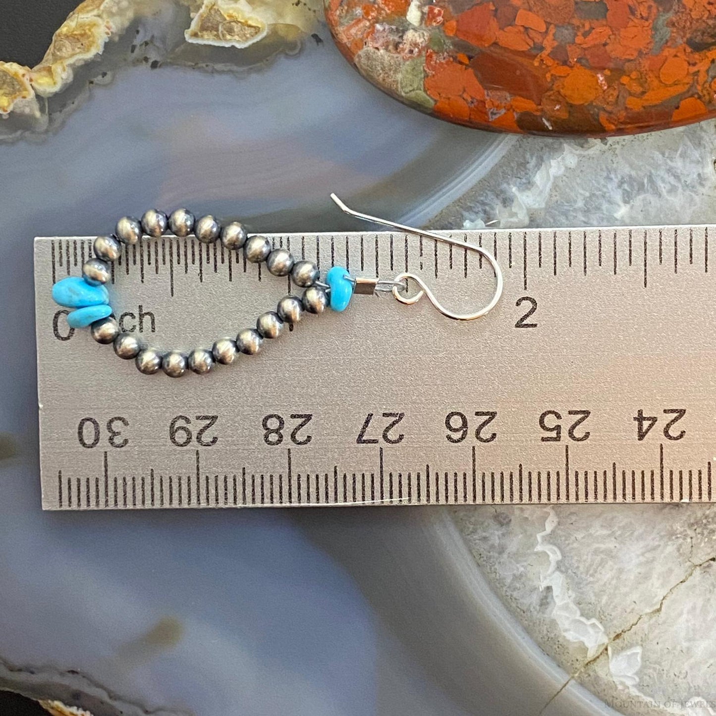 Navajo Pearl Beads 3mm & Turquoise Sterling Silver Teardrop Hoop Earrings