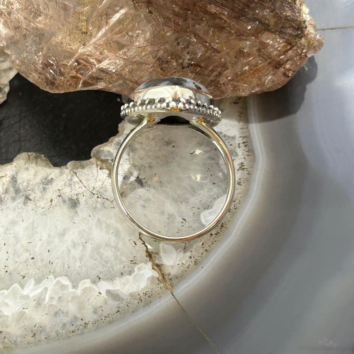 Sterling Silver Southwestern Style Teardrop Parral Dendritic Agate Ring Size 8 For Women
