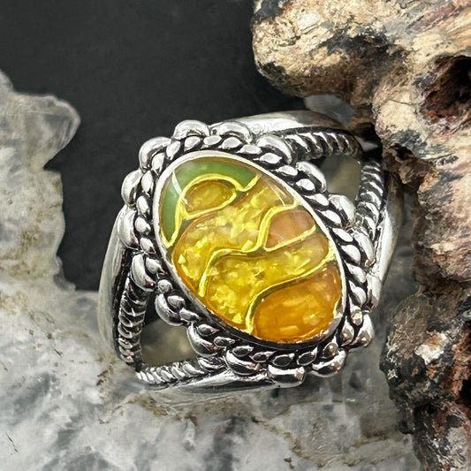 Carolyn Pollack Sterling Silver Oval Chip Inlay Decorated Ring For Women