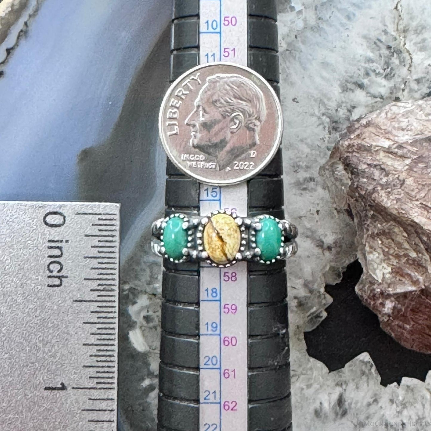 Carolyn Pollack Sterling Silver Oval Picture Jasper & 2 Green Turquoise Ring For Women