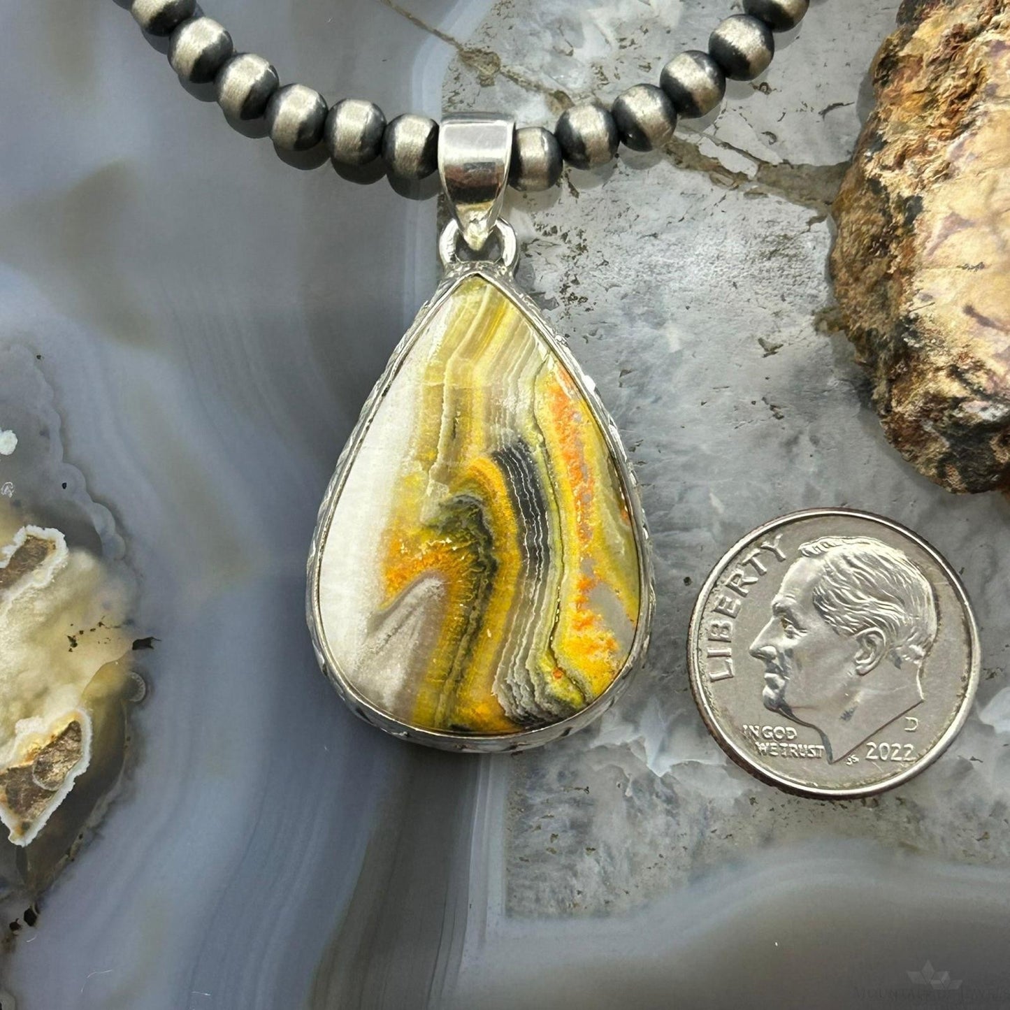 Sterling Silver Southwestern Style Teardrop Bumblebee Jasper Pendant For Women