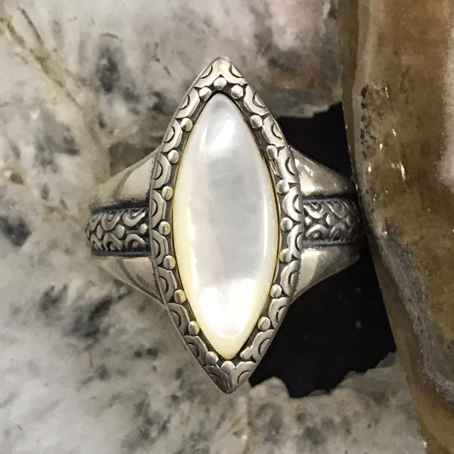 Carolyn Pollack Sterling Silver Marquise Moonstone Decorated Ring Size 8.25 For Women