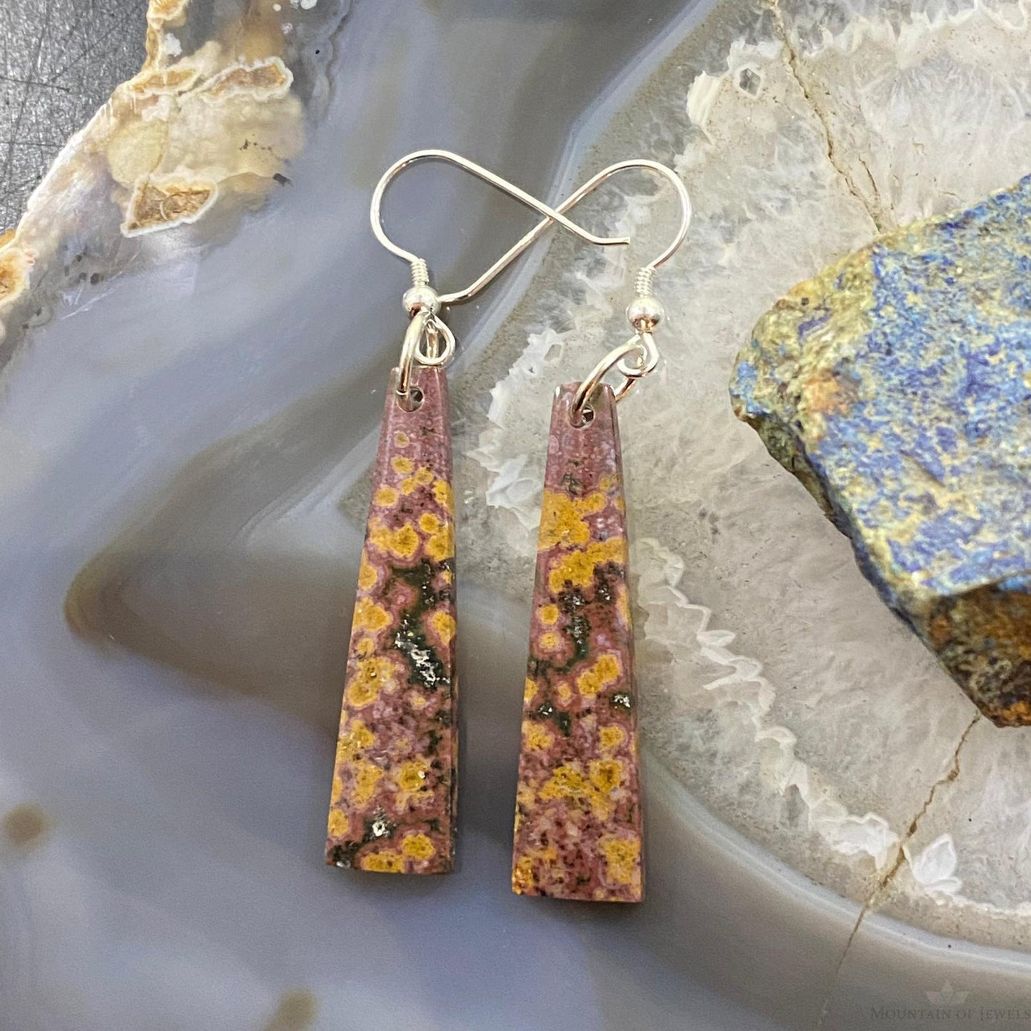 Sterling Silver Trapeze River Jasper Slab Dangle Earrings For Women #081