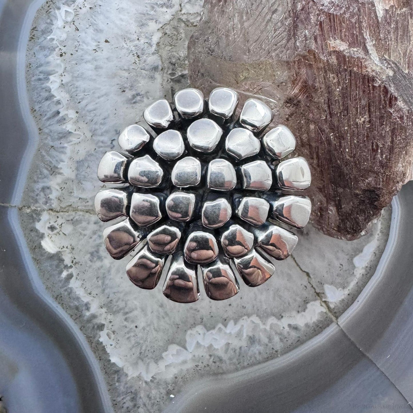 Sterling Silver Electroform Rounded Petals Flower Fashion Ring For Women, Taxco Mexico