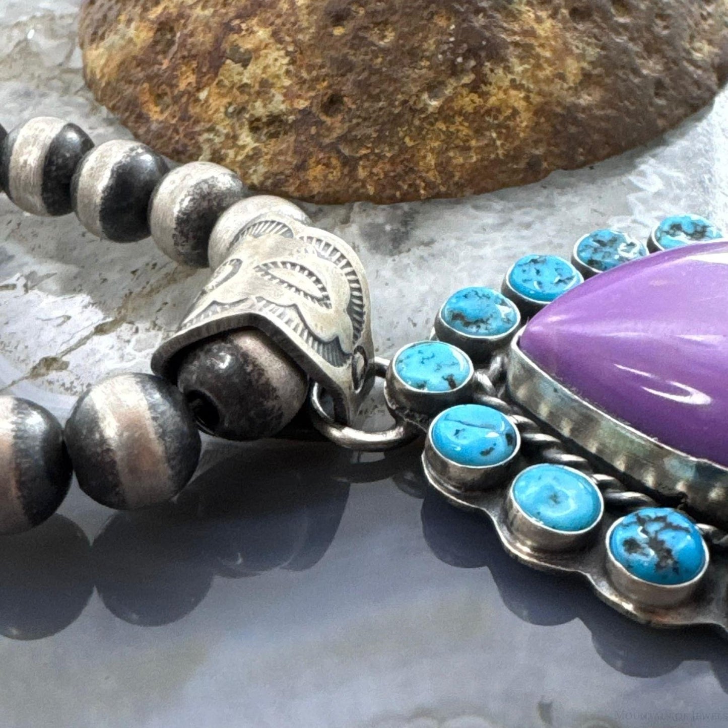 Native American Sterling Silver Purple Phosphosiderite & Turquoise Pendant For Women