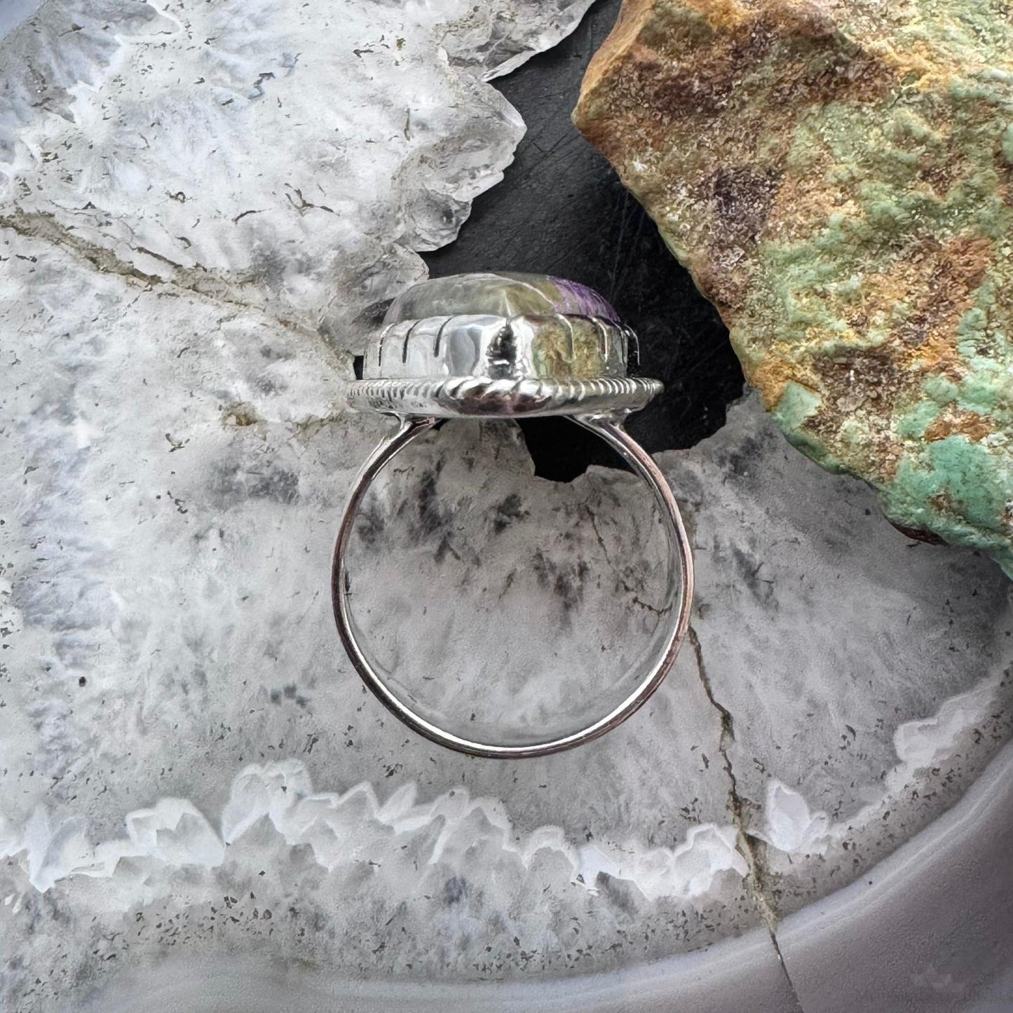 Sterling Southwestern Style Elongated Teardrop Stichtite Ring Size 8.75 For Women
