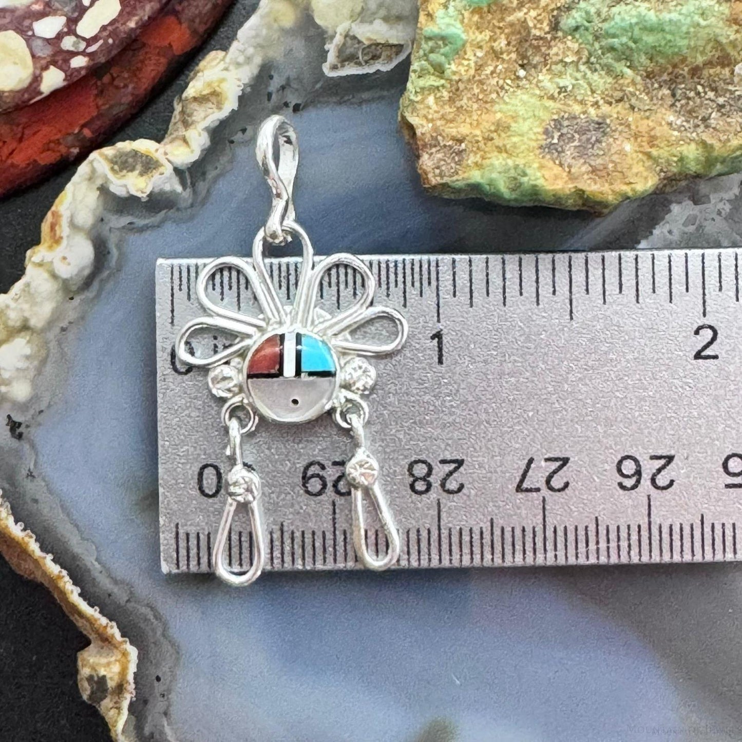 Ola Eriacho Zuni Sterling Silver Multistone Inlay Sunburst Pendant For Women