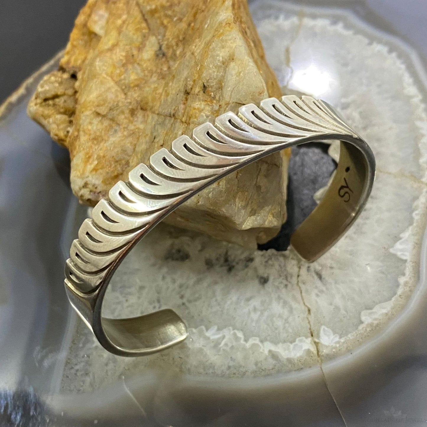 Sally Yazzie Vintage Native American Sterling Silver Engraved Bracelet For Women