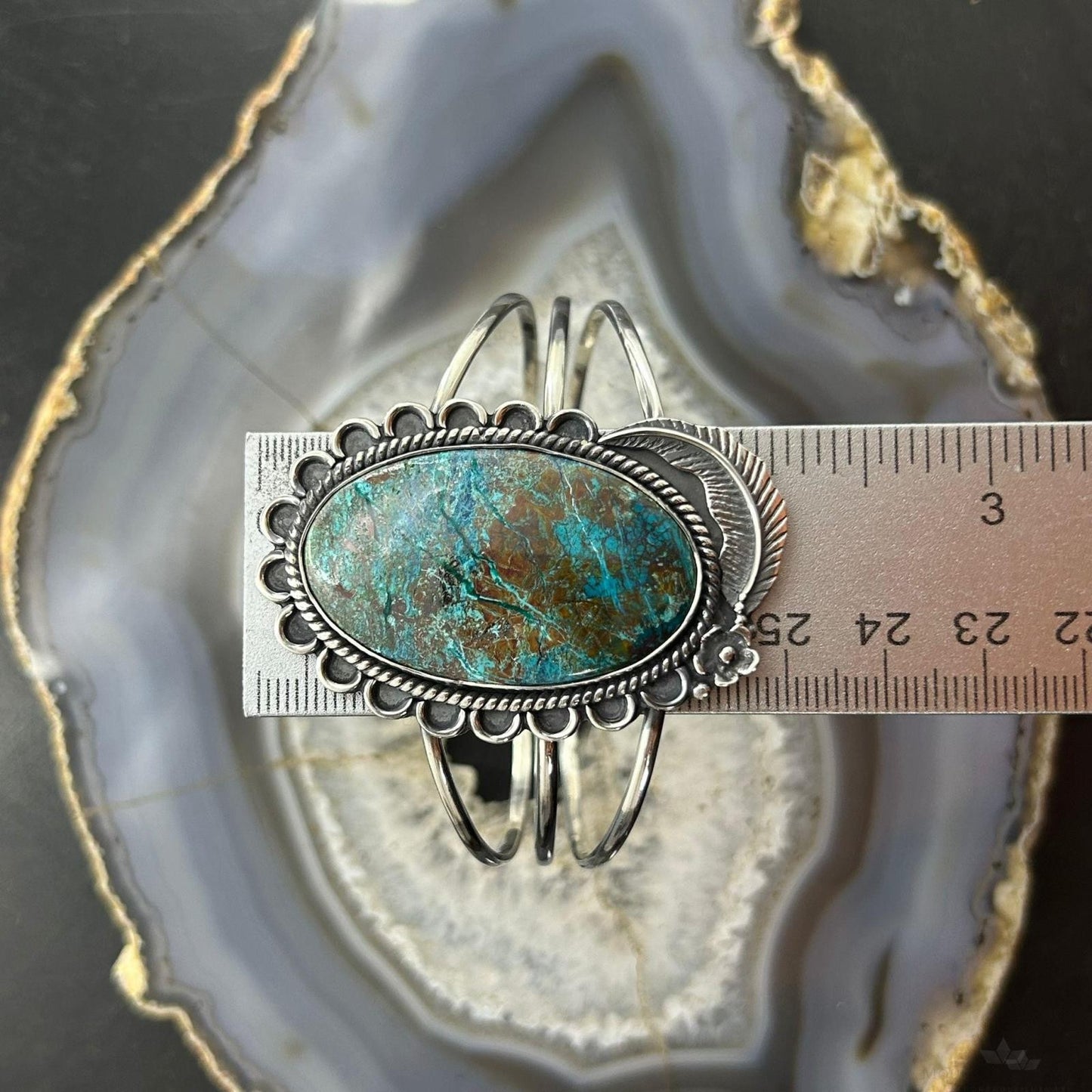 Sterling Silver Southwestern Style Large Oval Shattuckite Bracelet For Women
