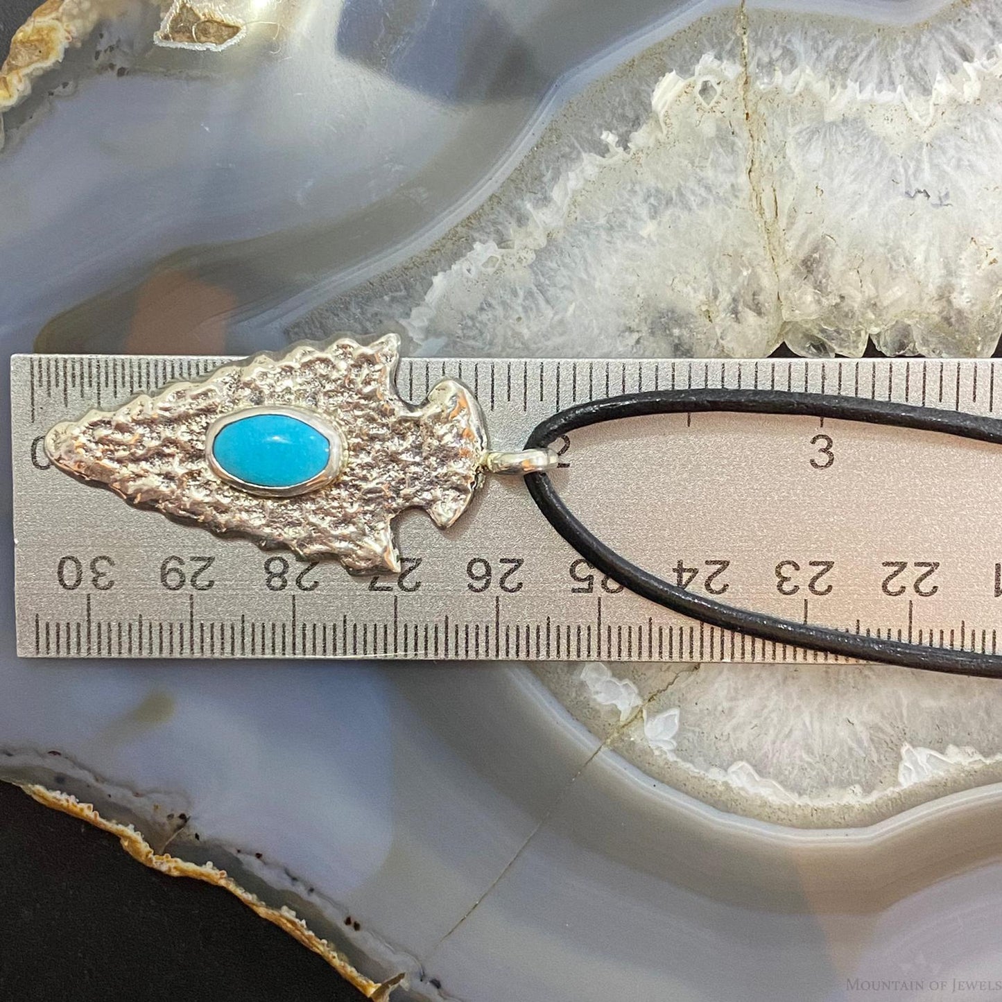 Gary Custer Navajo Sterling Silver Tufa Cast Turquoise Arrowhead Uni Pendant #3
