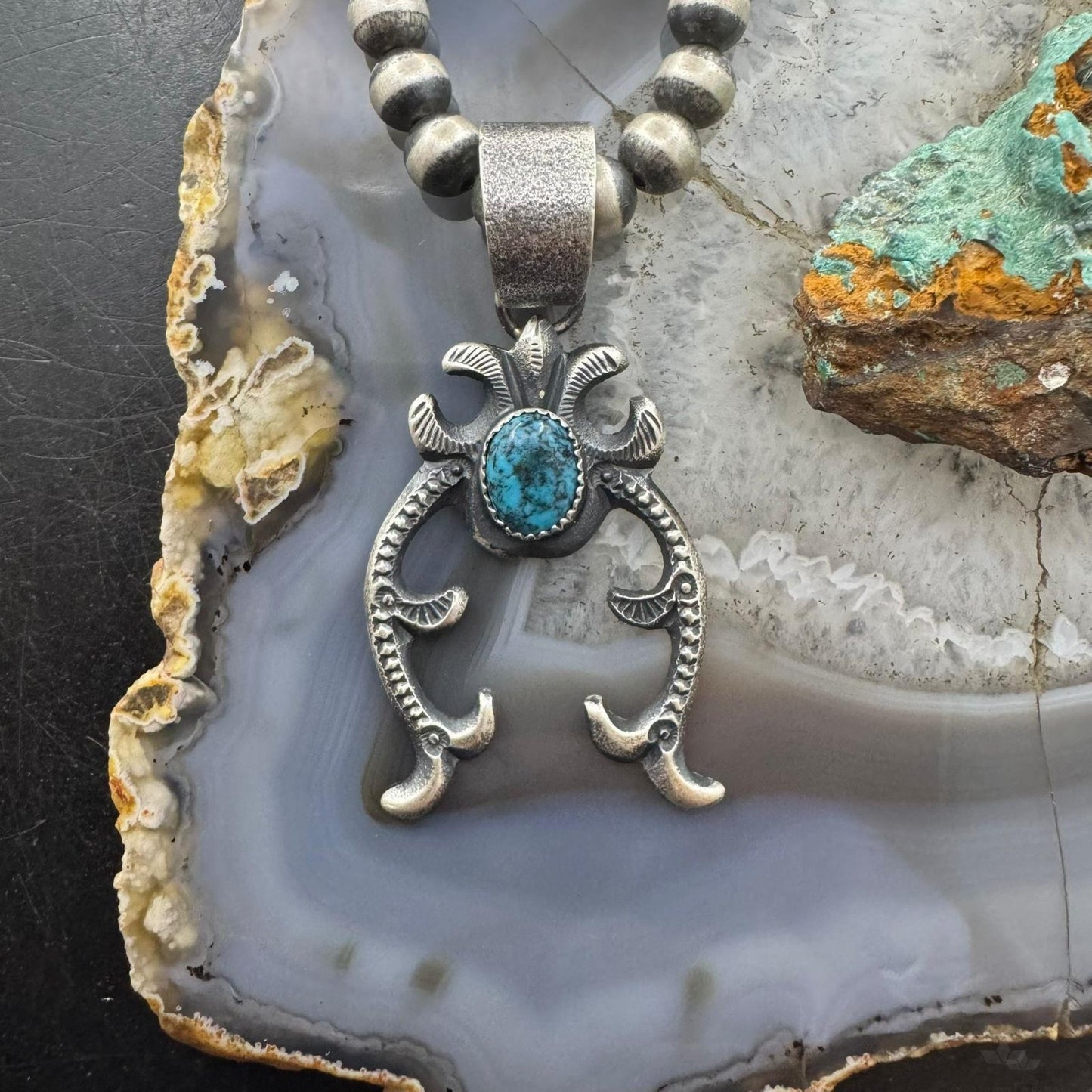 Eva & Linberg Billah Native American Sterling Silver Turquoise Unisex Naja Pendant #2