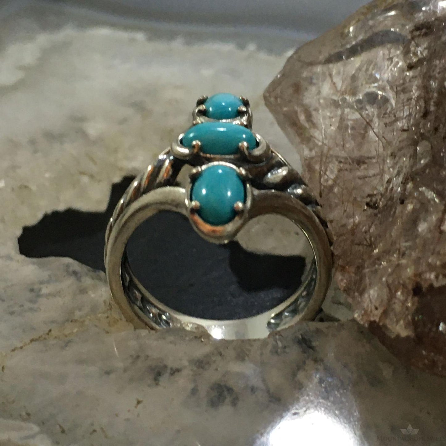 Carolyn Pollack Southwestern Style Sterling Silver 3 Sleeping Beauty Turquoise Decorated Ring For Women