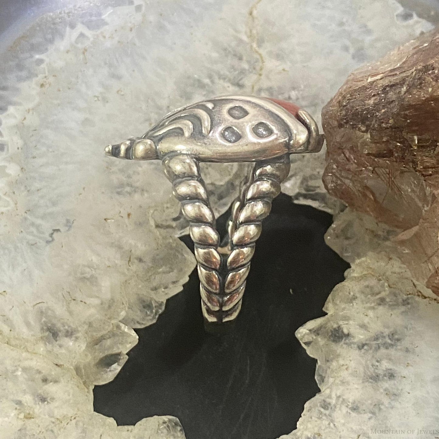 Carolyn Pollack Sterling Silver Red Jasper Decorated Ladybug Ring For Women