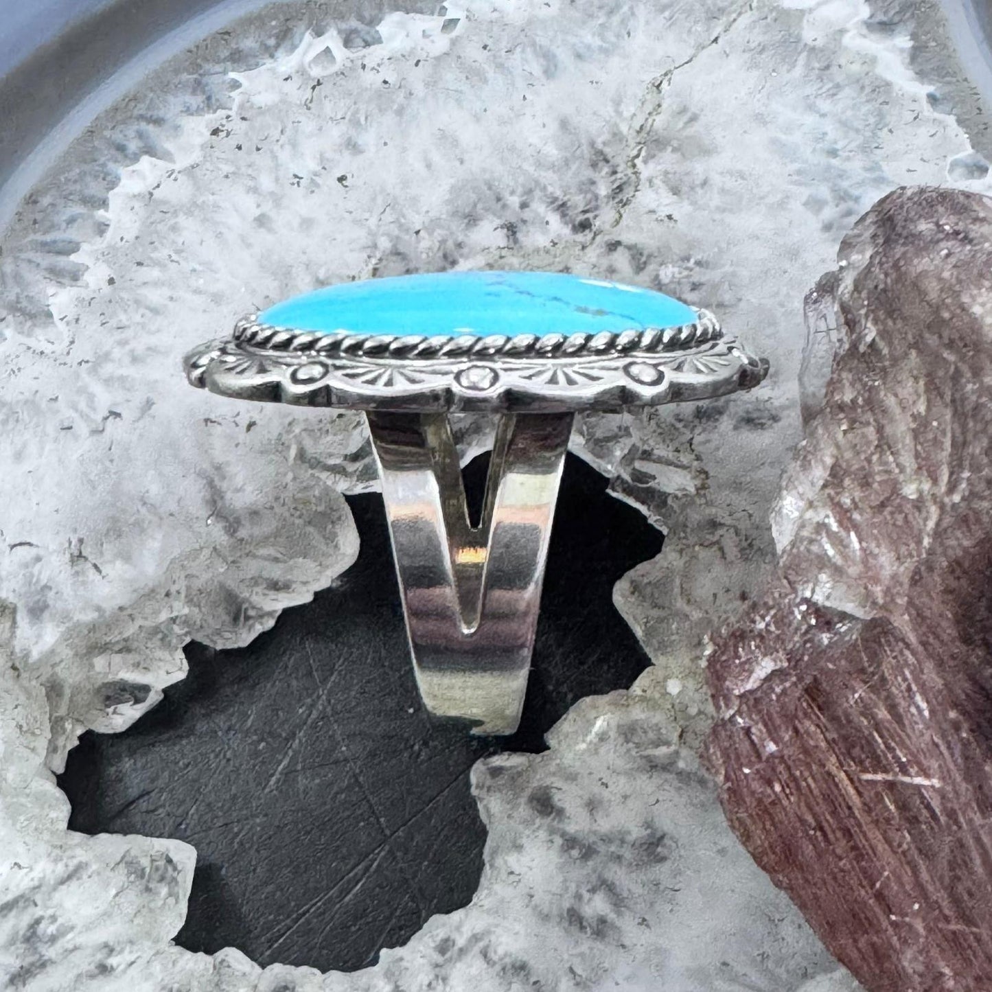 Carolyn Pollack Sterling Silver Big Oval Turquoise Decorated Ring Size 10 For Women
