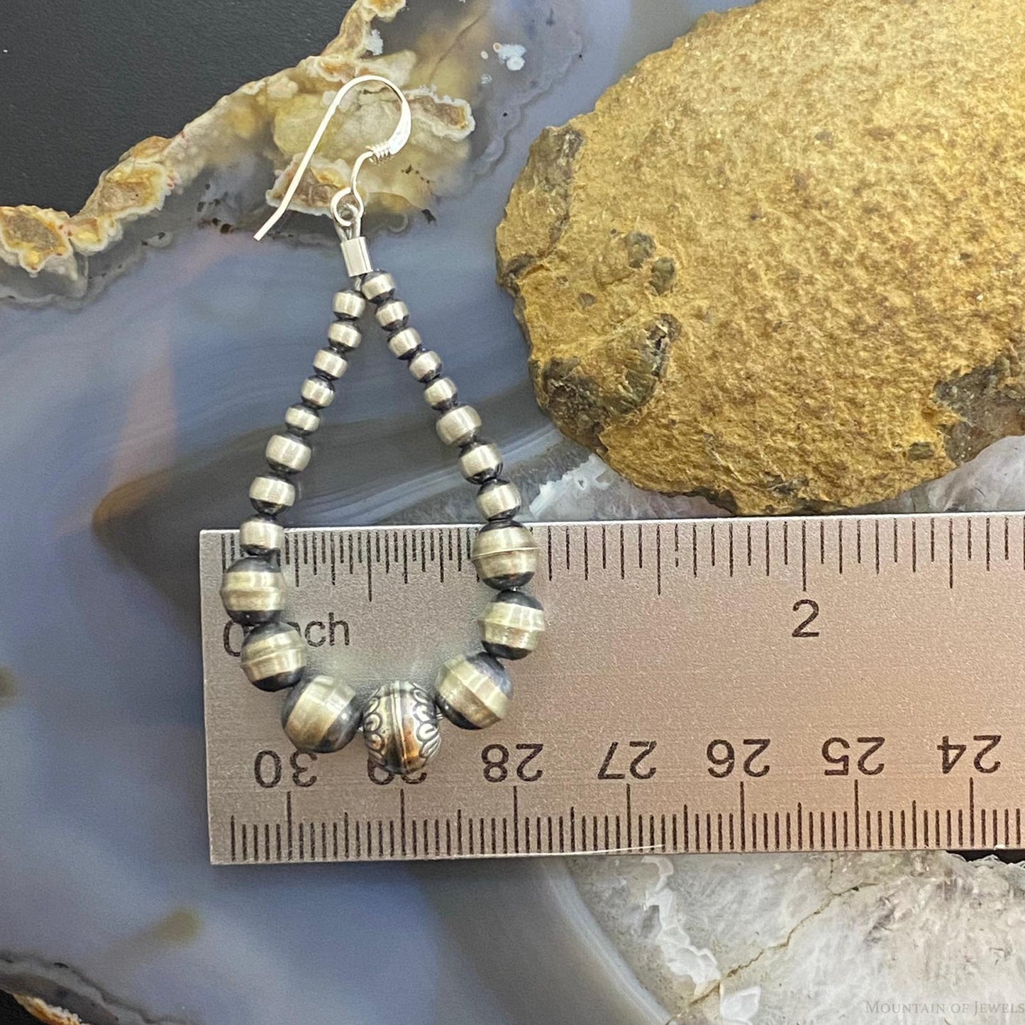 Navajo Pearl Bead Graduated 3-7 mm Sterling Hoop Dangle Earrings For Women