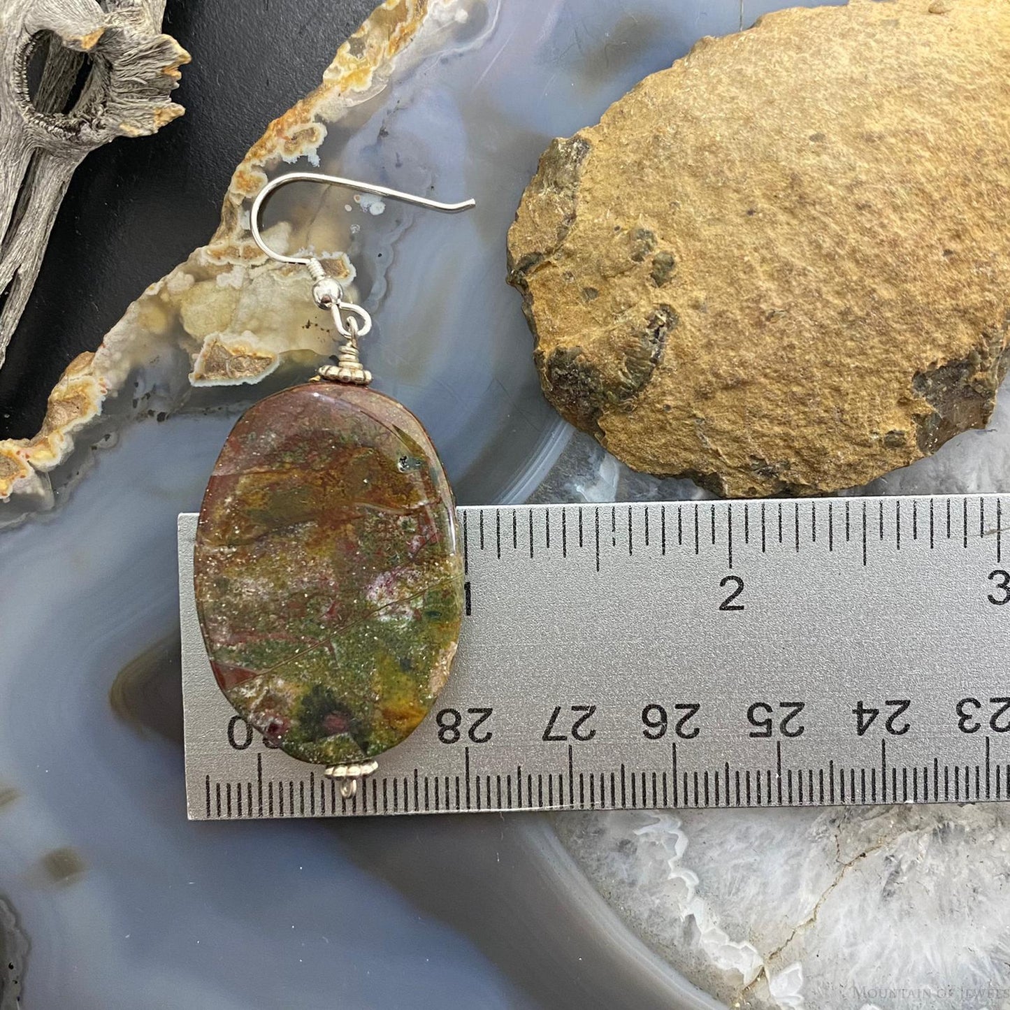 Sterling Silver Oval Bloodstone Agate Slab Dangle Earrings For Women #104