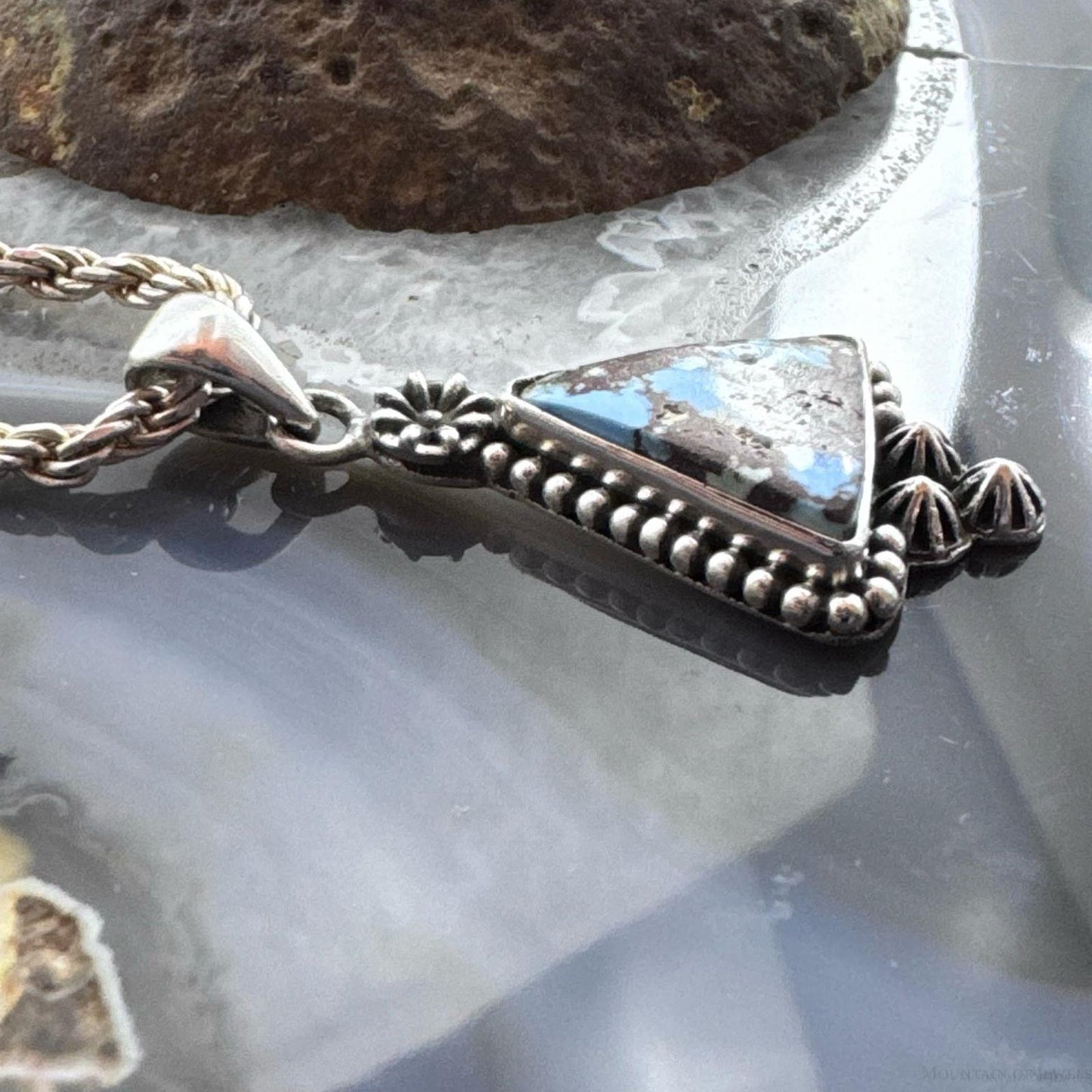 Sterling Silver Southwestern Style Triangle Golden Hill Turquoise Decorated Pendant For Women