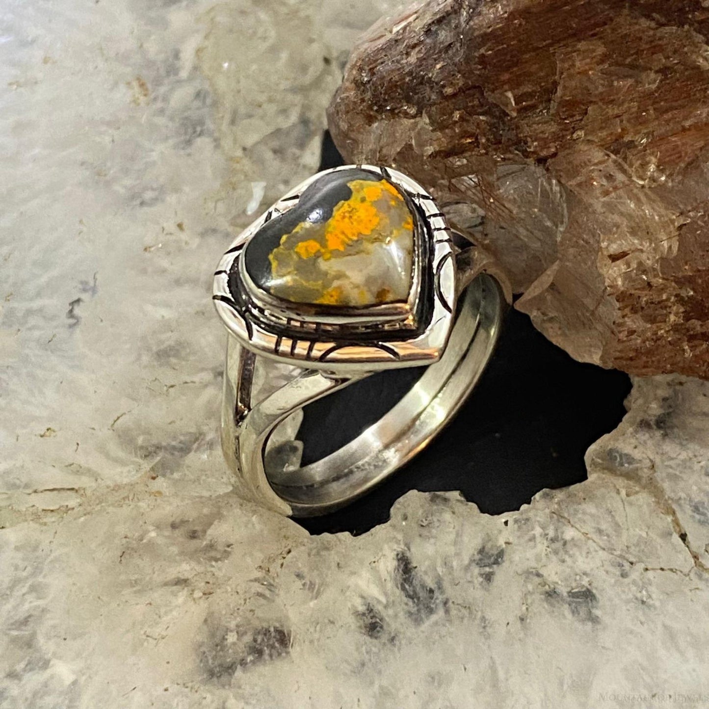 Native American Sterling Silver Bumblebee Jasper Heart Ring Size 9 For Women
