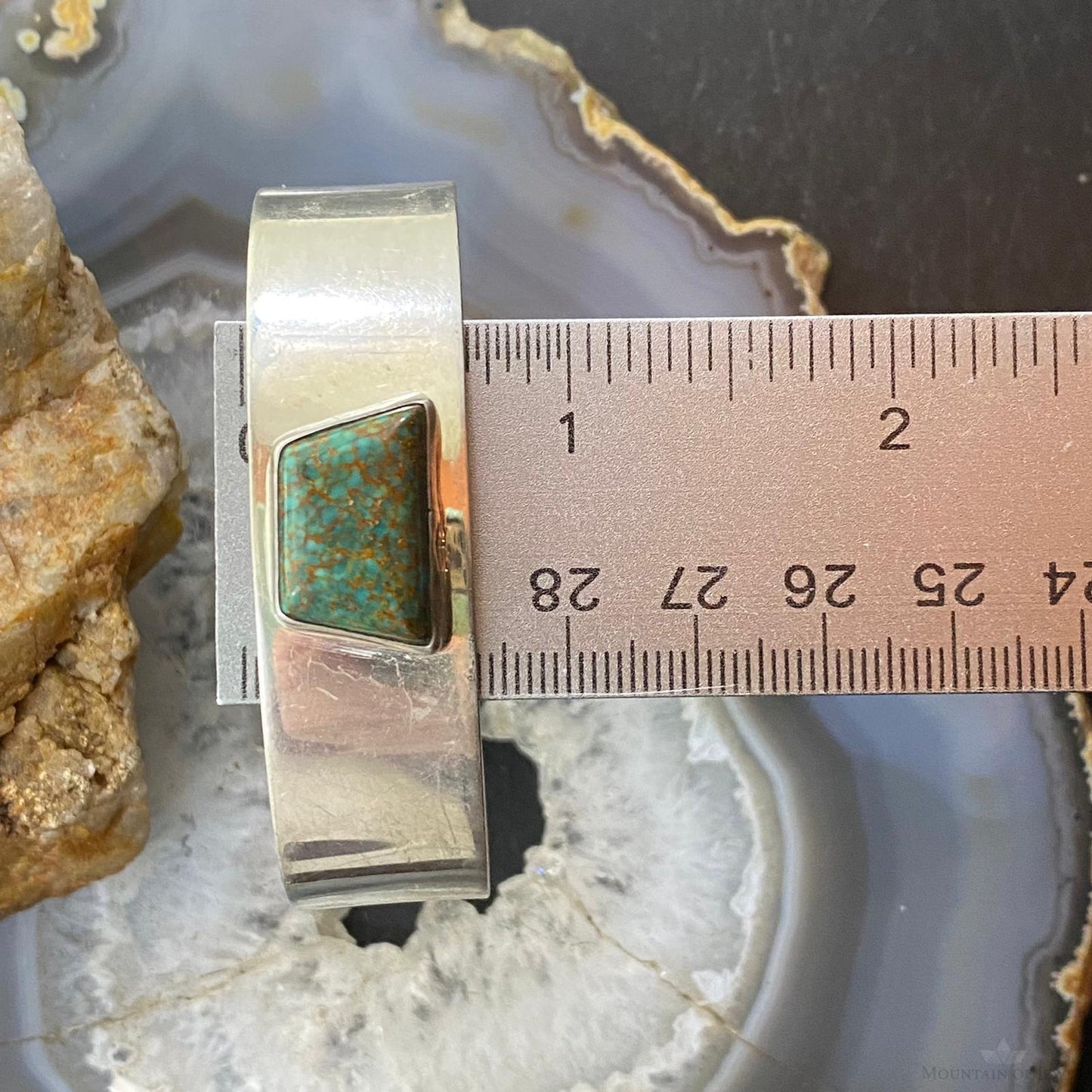 Vintage Signed Native American Sterling Silver Trapeze Turquoise Bracelet