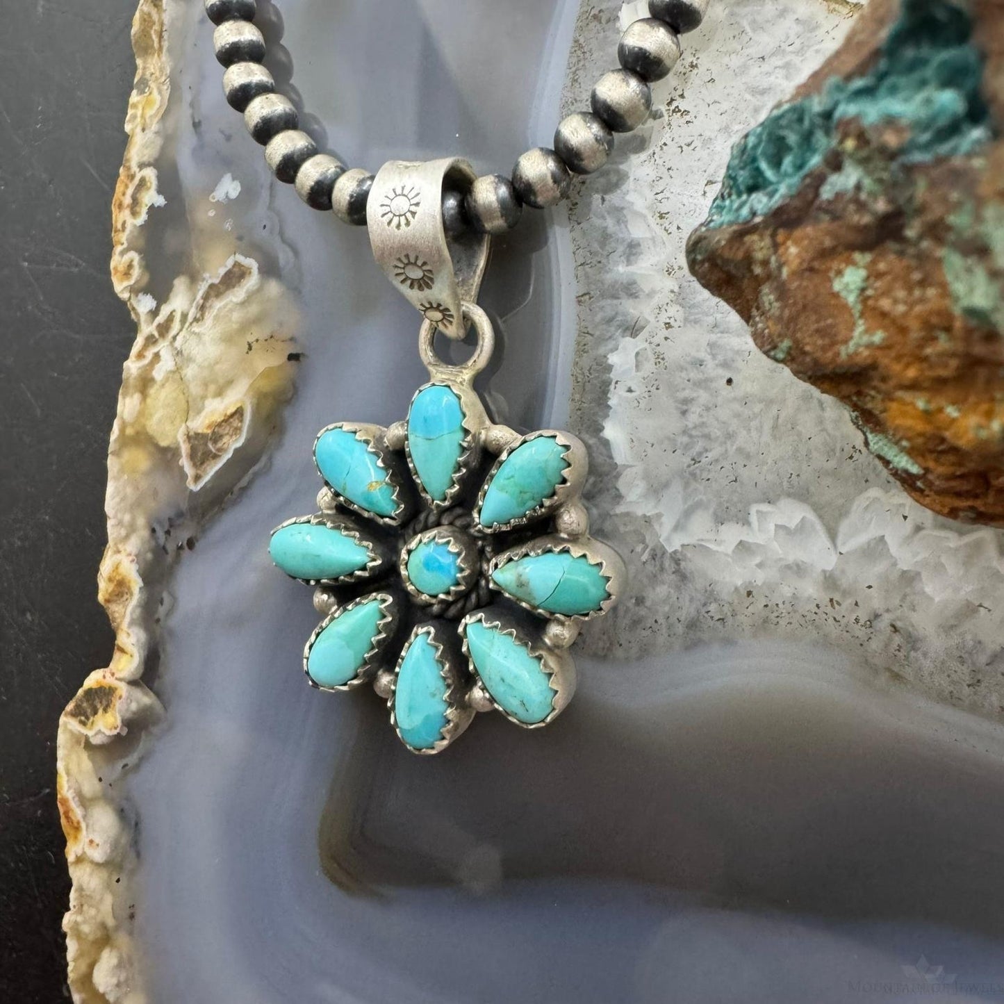 Sterling Silver Southwestern Style Turquoise Decorated Cluster Pendant For Women