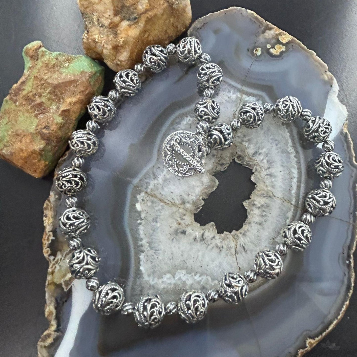 Carolyn Pollack Sterling Silver Swirl Beads w/Round Toggle Necklace For Women