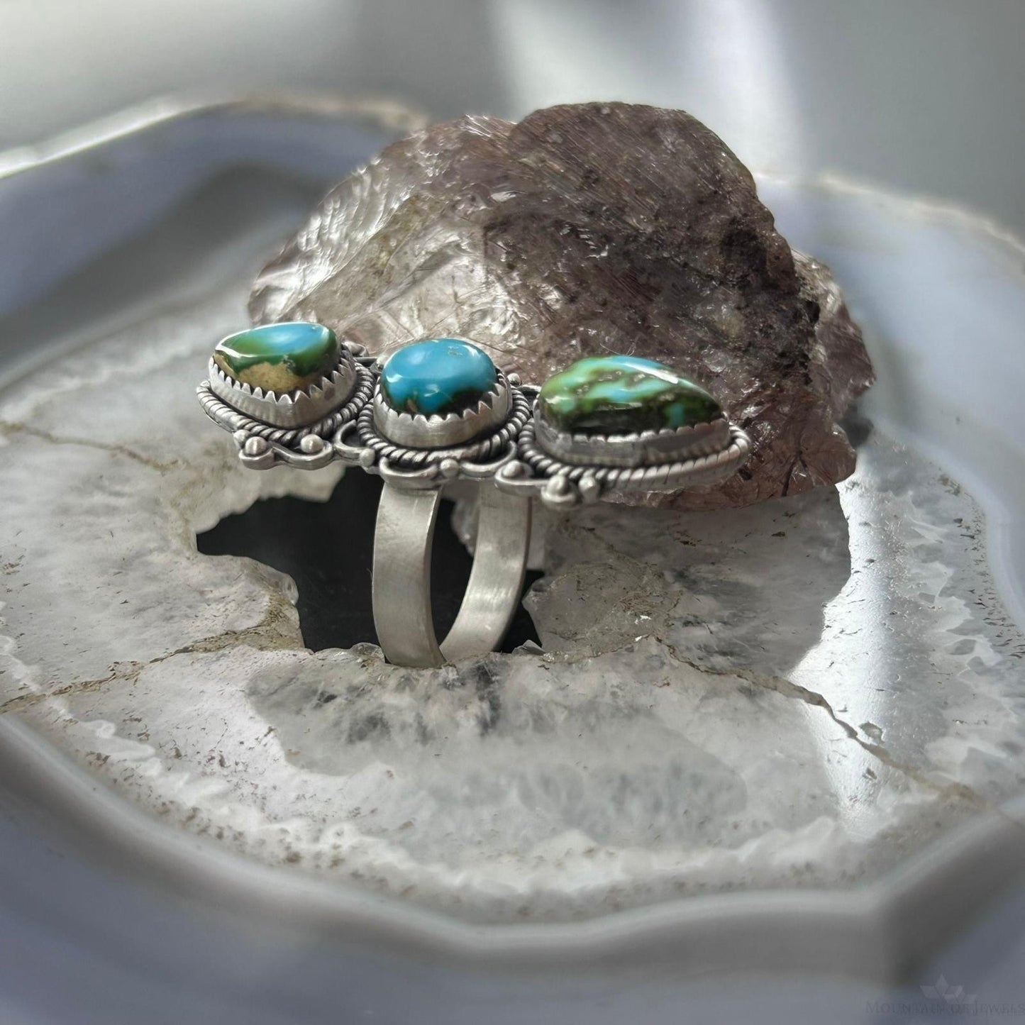 Sterling Silver Southwestern Style Sonora Gold Turquoise Adjustable Ring For Women #2