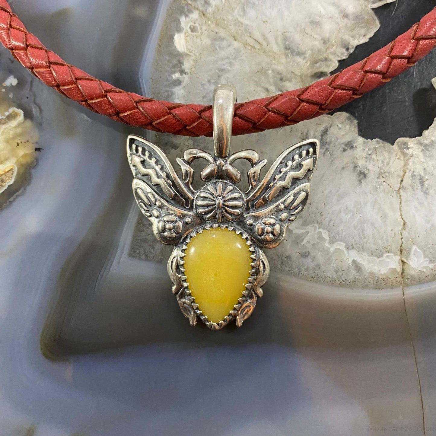 Carolyn Pollack Southwestern Style Sterling Silver Yellow Jasper Bee Enhancer Pendant For Women