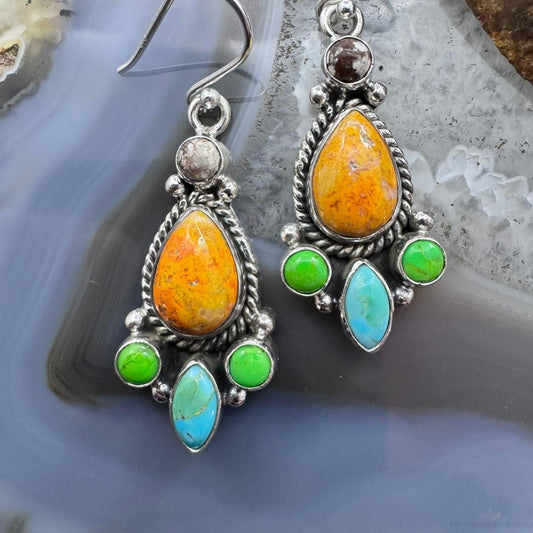 Sterling Silver Southwestern Style Multistone Cluster Dangle Earrings For Women