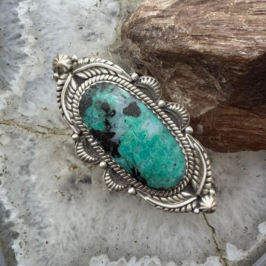 Sterling Silver Southwestern Style Oval Turquoise Decorated Adjustable Ring For Women