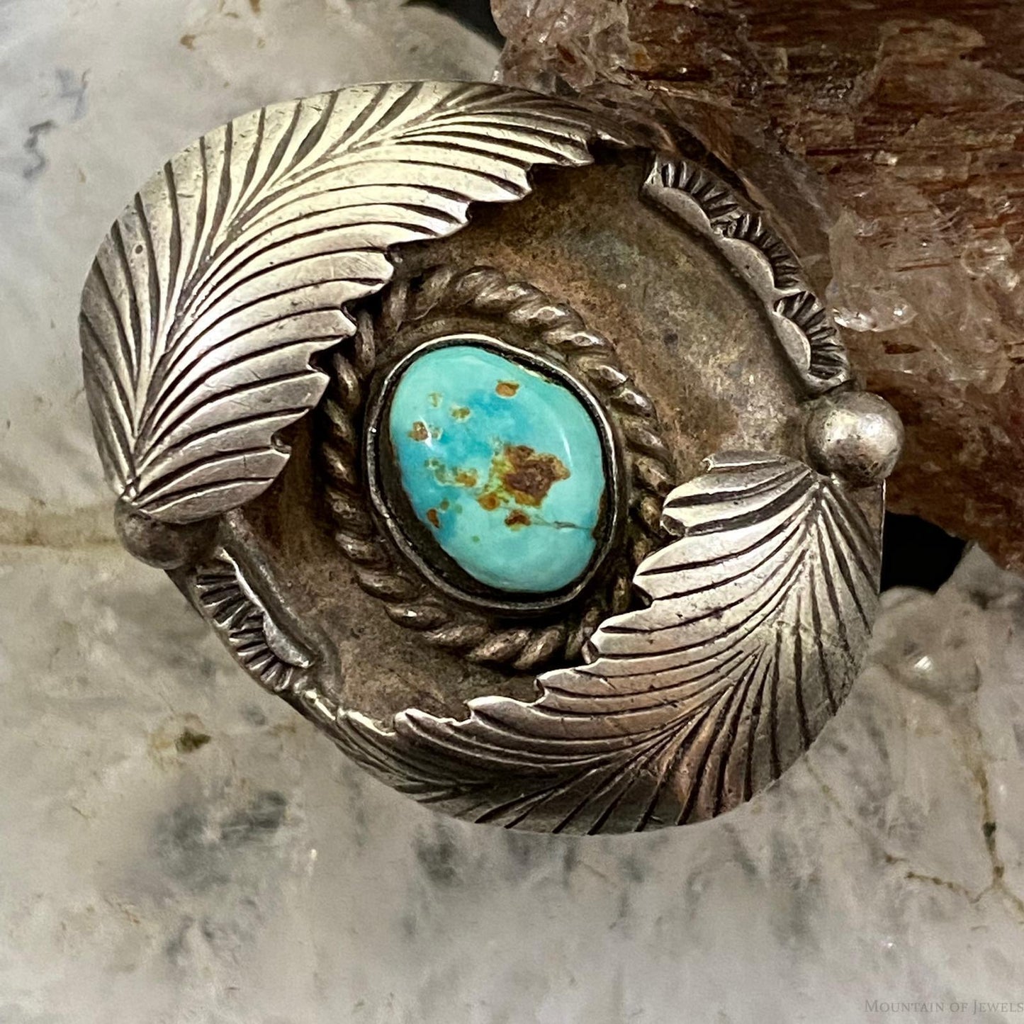 Vintage Native American Silver Turquoise Split Shank Ring Size 6 For Women