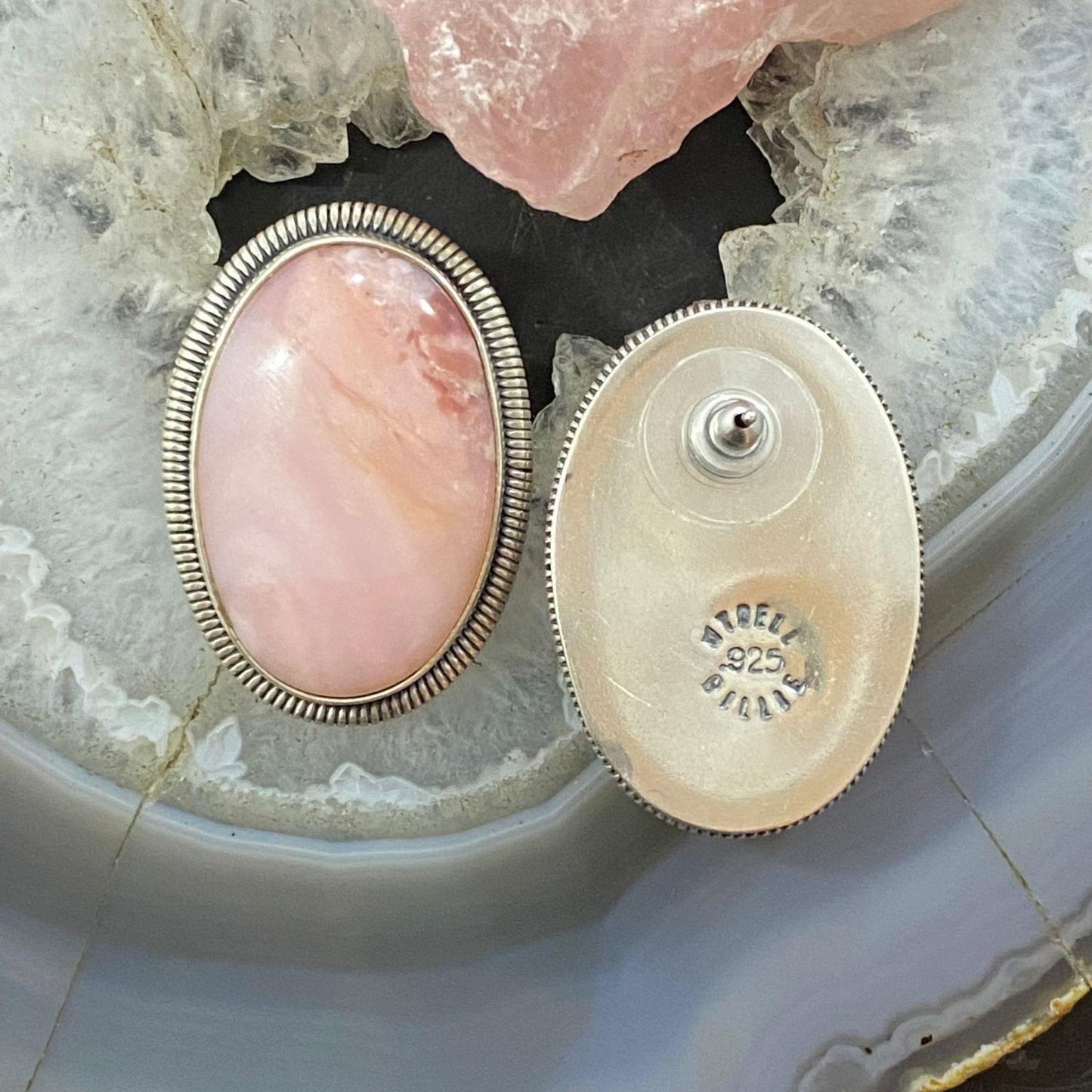 Wydell Billie Sterling Silver Oval Peruvian Pink Opal Stud Earrings For Women