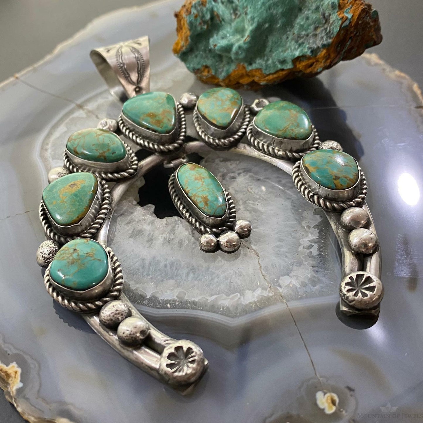 Alex Sanchez Sterling Silver Turquoise Large Naja Pendant Necklace