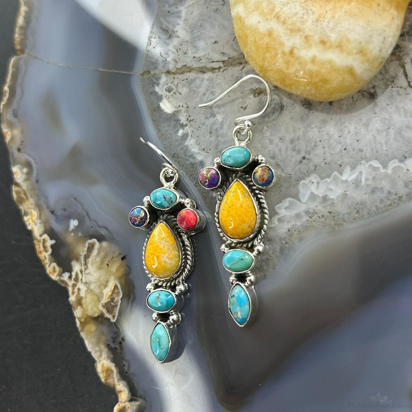 Sterling Silver Southwestern Style Multistone Dangle Earrings For Women #4