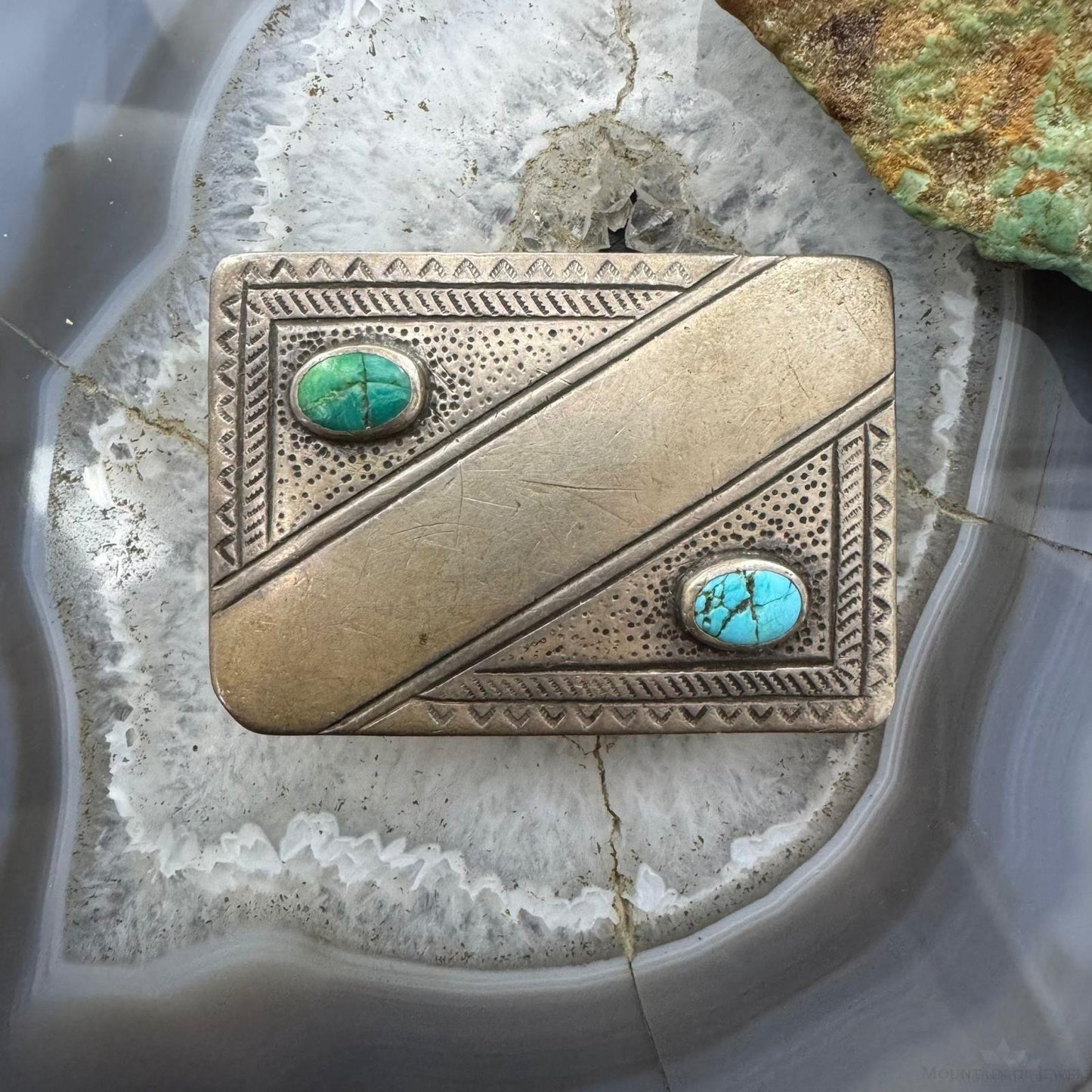David Taliman Vintage Native American Sterling Silver w/Turquoise Belt Buckle For Men