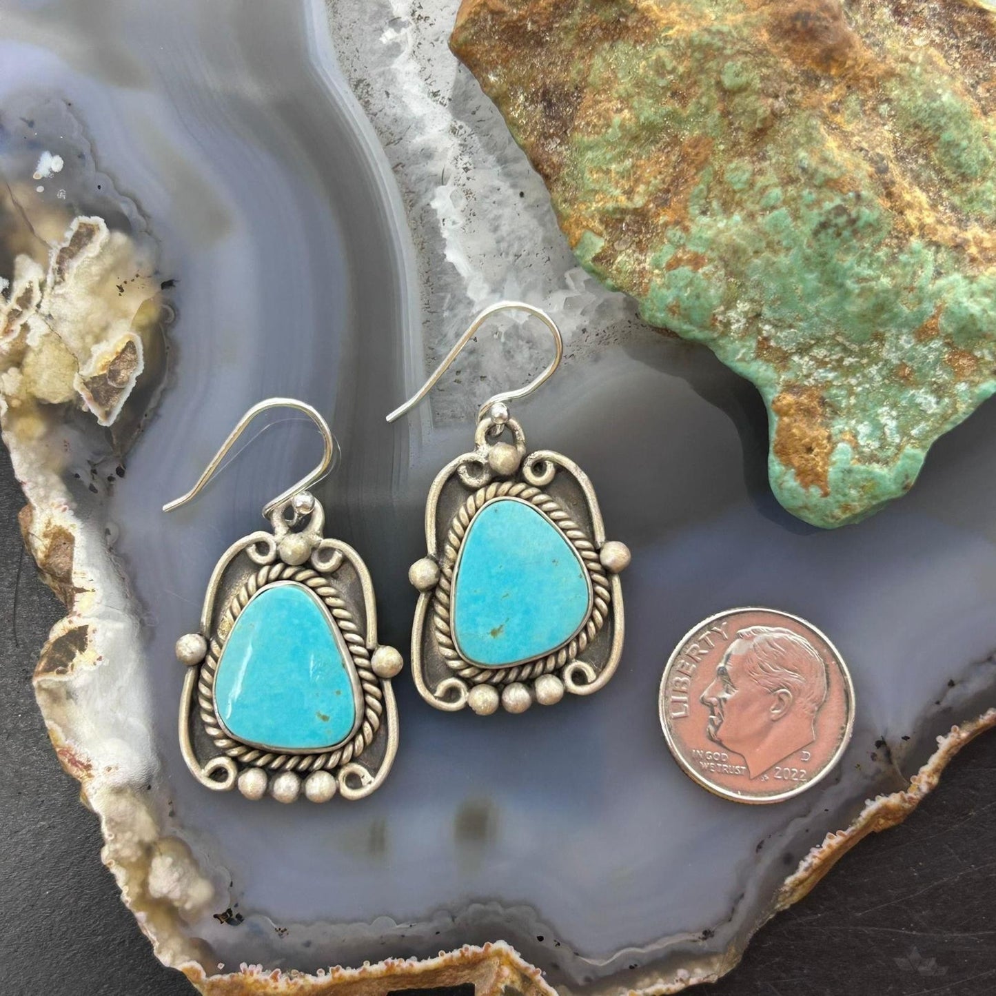 Sterling Silver Southwestern Style Turquoise Decorated Dangle Earrings For Women #3