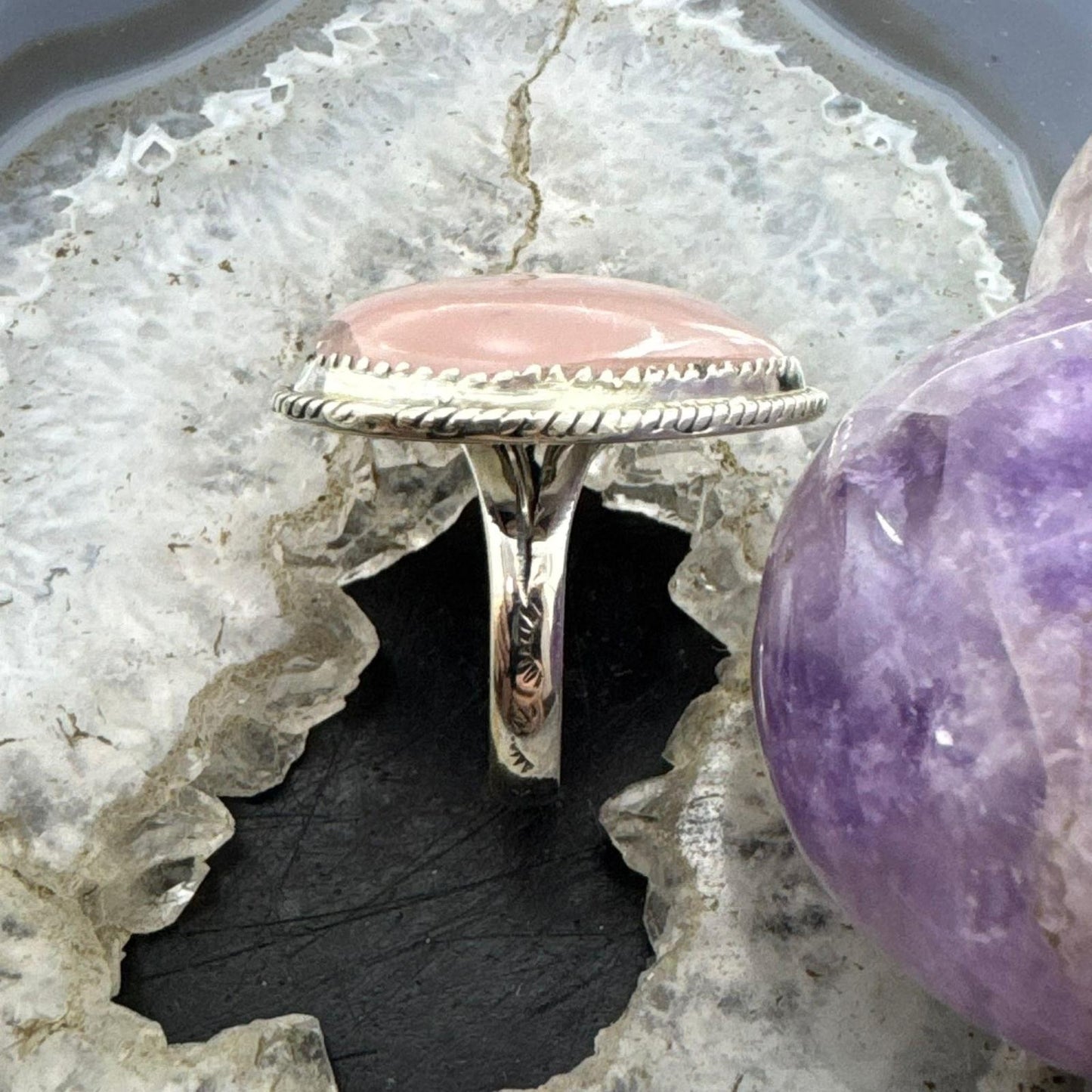 Sterling Silver Southwestern Style Pink Quartz Heart Ring For Women