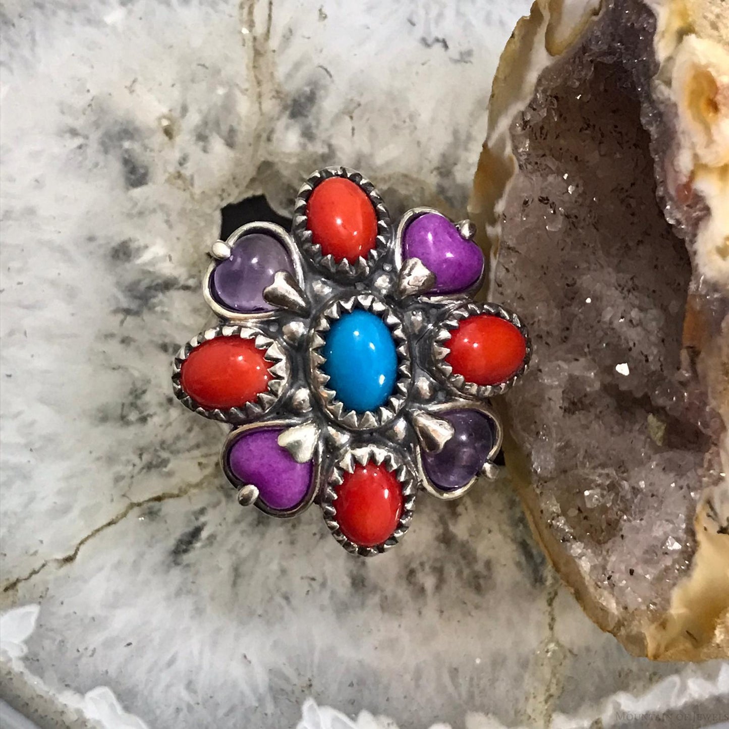 Carolyn Pollack Sterling Silver Multistone Cluster Ring Size 8.5 For Women