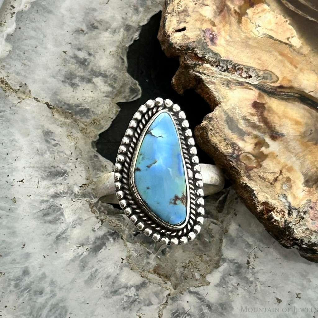 Sterling Silver Southwestern Style Golden Hill Turquoise Adjustable Ring For Women