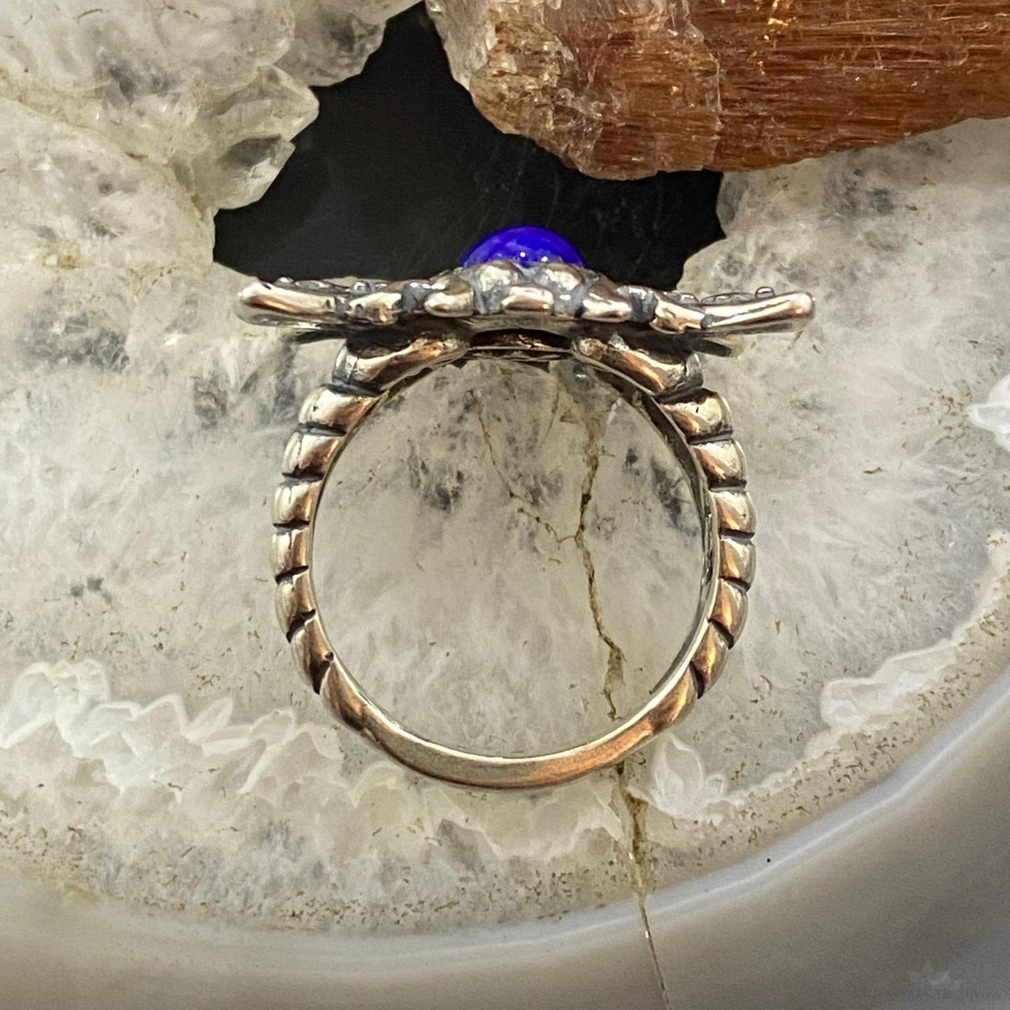 Carolyn Pollack Southwestern Style Sterling Silver Lapis Dragonfly Ring Size 9.25 & 10.25 For Women