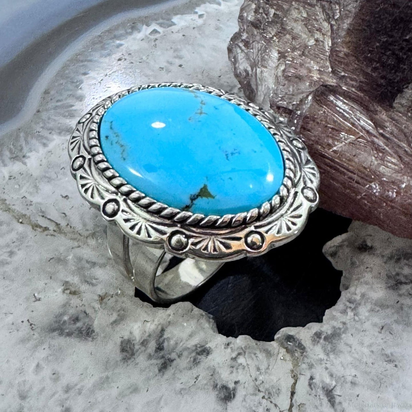 Carolyn Pollack Sterling Silver Big Oval Turquoise Decorated Ring Size 10 For Women