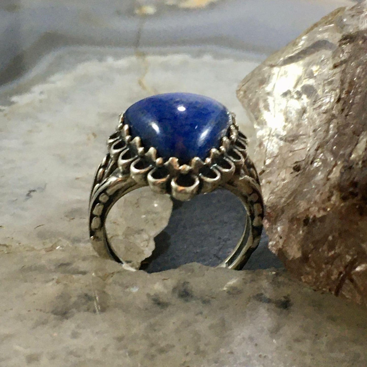Carolyn Pollack Sterling Silver Triangle Lapis Decorated Ring Size 5.25 & 8 For Women