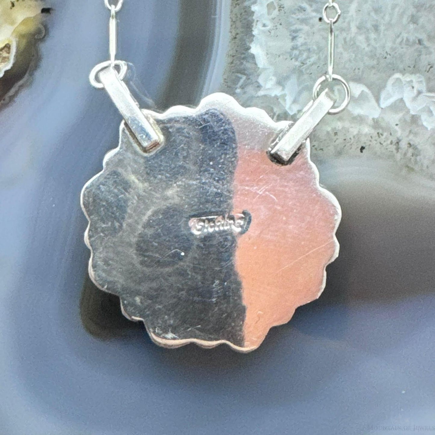 Native American Sterling Silver Round Turquoise W/Oval Coral Cluster Pendant W/Necklace For Women